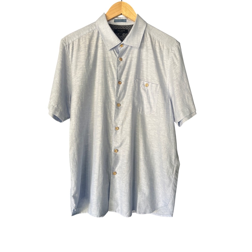 Ted Baker London Collared Light Blue Short Sleeve Button Up Shirt Size 5 (XL)